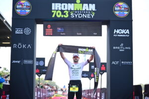 Jake Birtwhistle winning IRONMAN 70.3 Western Sydney - Photo Alex Polizzi