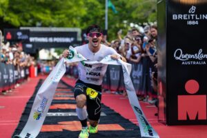 Nick Thompson winning his maiden IRONMAN triathlon in Cairns - Photo Korupt Vision