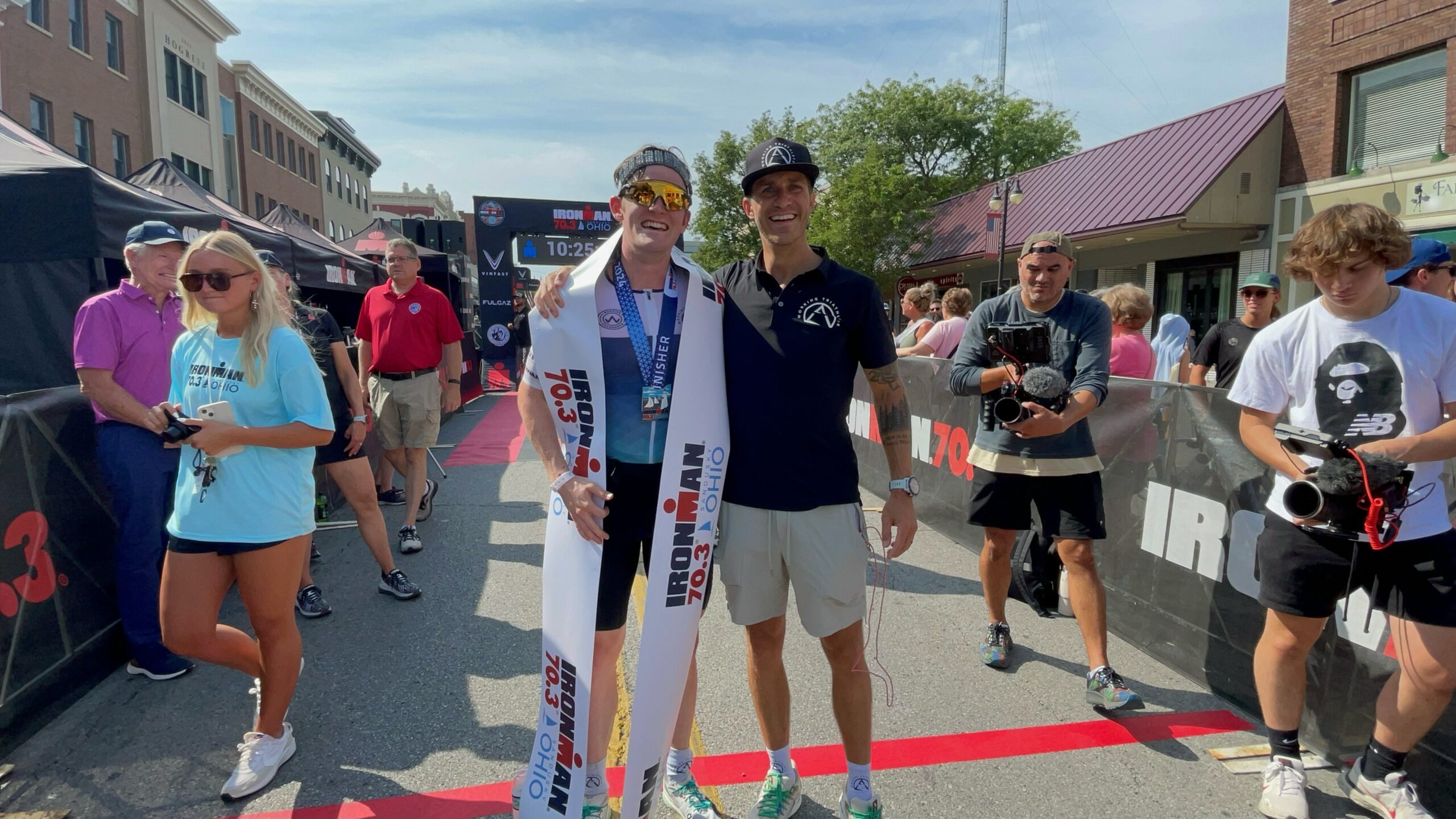 Stone with fellow Working Triathlete coach Jack Harrell, who won the 2024 edition of 70.3 Ohio in 3:54:30. Photo: Derek Stone
